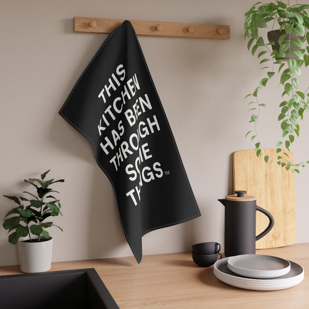 “This Kitchen Has Been Through Some Things™ – Luxury Minimalist Tea Towel (18×30)”