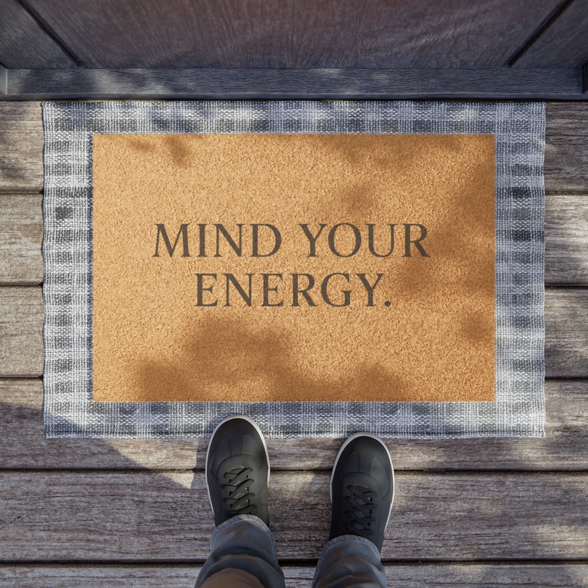 SWEARAPY™ “Mind Your Energy” Coir Doormat | Minimalist Luxury Outdoor Entry Mat | Modern Wellness Home Decor