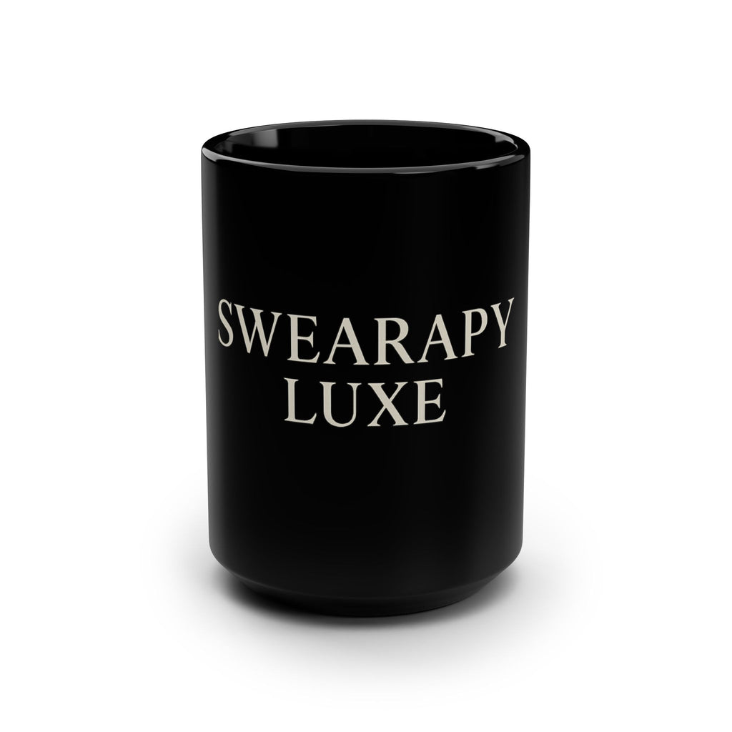 SWEARAPY® LUXE Black Ceramic Mug – 15oz | Glossy Finish | Statement Coffee Mug