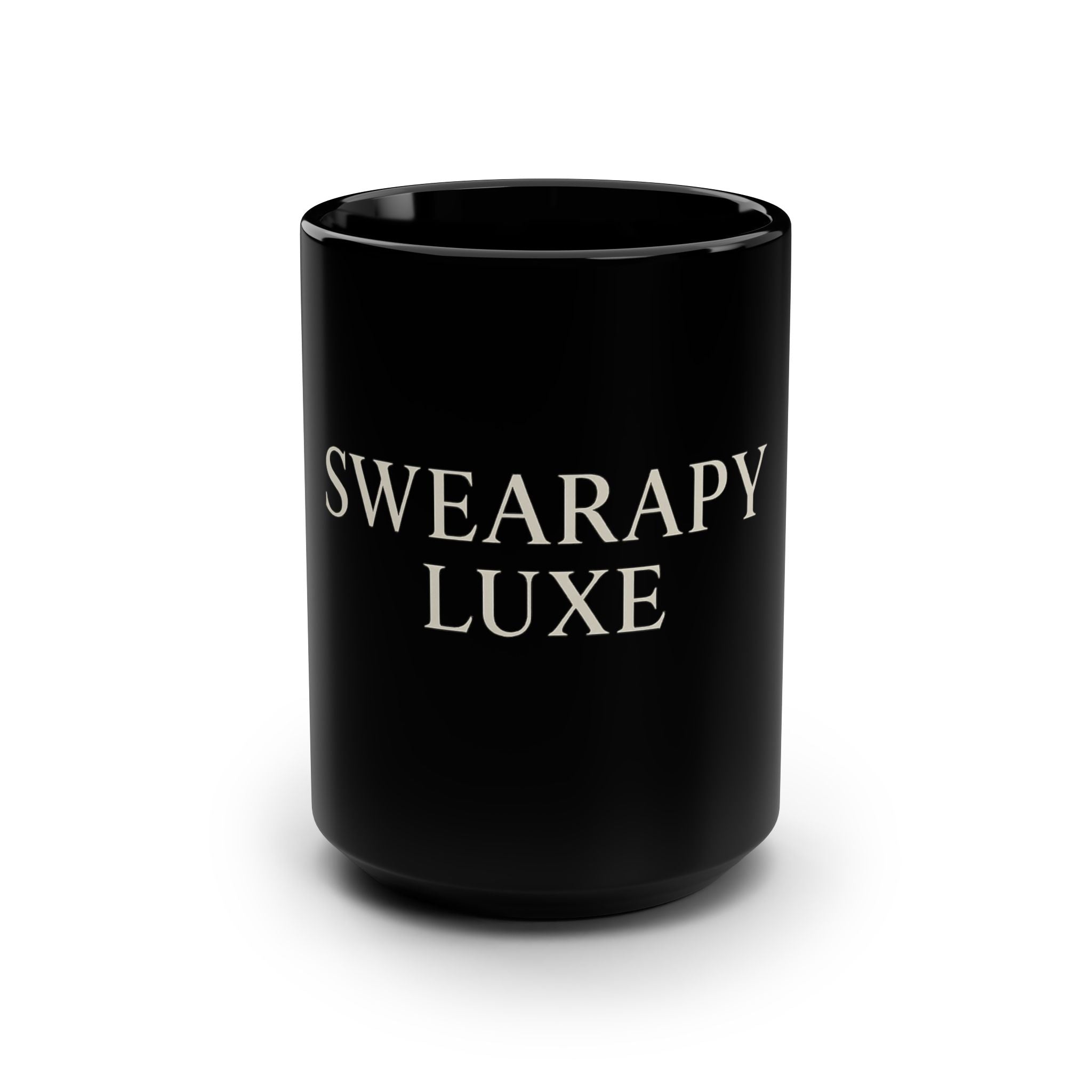 SWEARAPY® LUXE Black Ceramic Mug – 15oz | Glossy Finish | Statement Coffee Mug